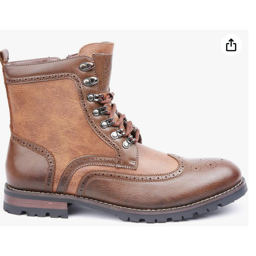 Polar Fox Cohen Mens Wingtip Motorcycle Combat Boots with Zipper